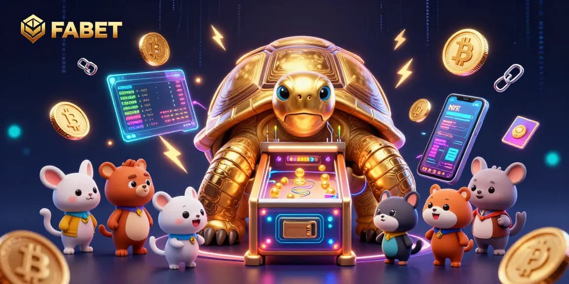 Spin with FABET's colossal tortoise pinball machine, surrounded by crypto coins and excitement.