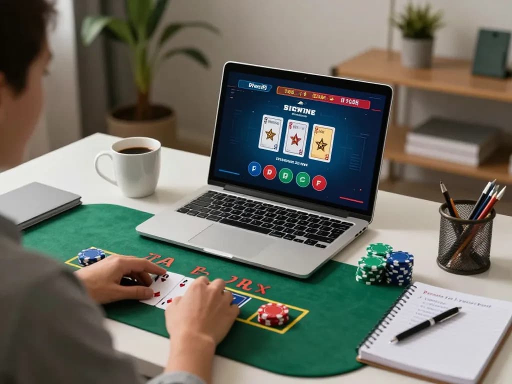 Player engaging with live dealer blackjack on 8xbet, showcasing an immersive home gaming setup.