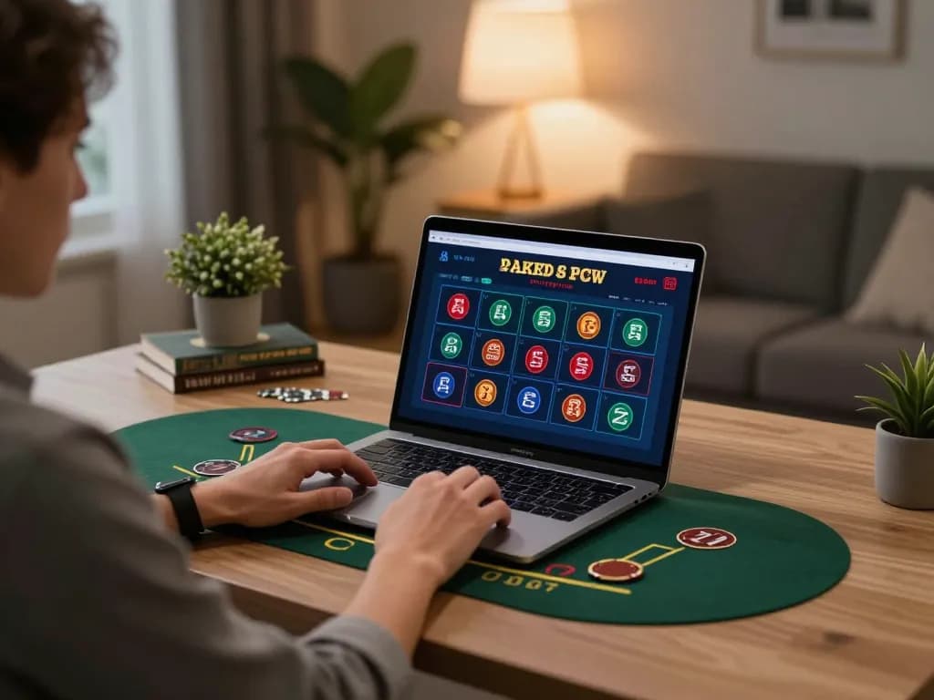Engaged player using TA88 laptop at home for strategic blackjack gaming