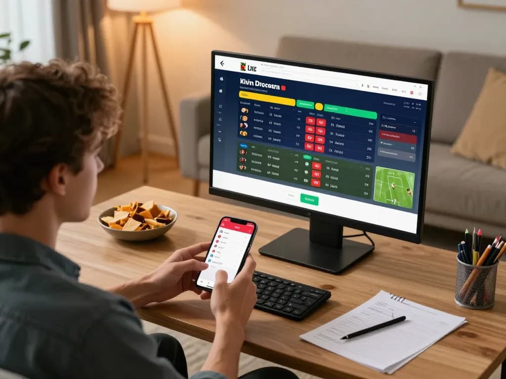 Kết quả bóng đá updates displayed on mobile app during an engaging betting session at home