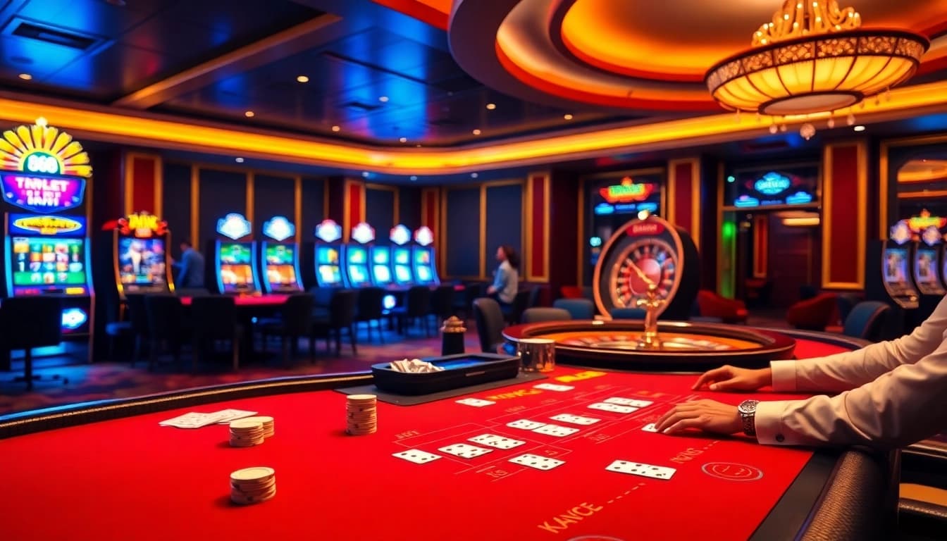 Experience the excitement of king88 at a luxurious casino with vibrant tables and games.