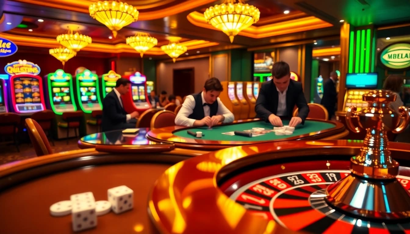 Excited players engaging in poker at https://888vnd.space/ casino, showcasing lively atmosphere and thrill.