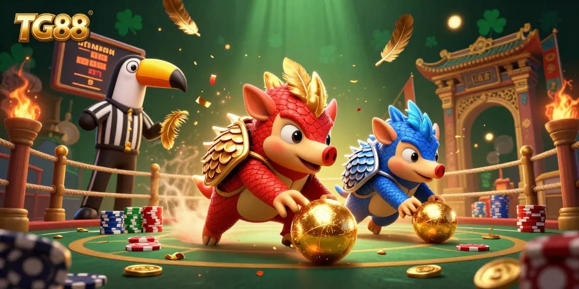 Engage in vibrant casino action with TG88 featuring rival pangolins bowling through poker chips.