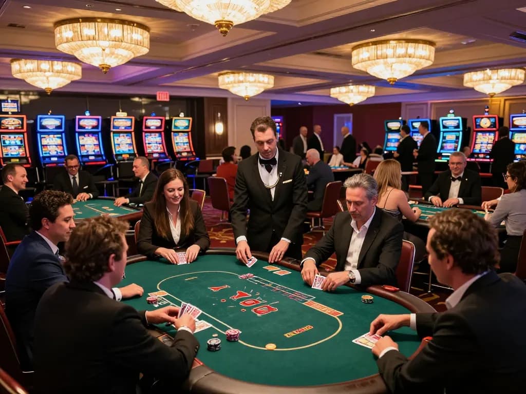 Players enjoying a thrilling poker game at 99ok casino, showcasing excitement and strategy in a luxurious setting.