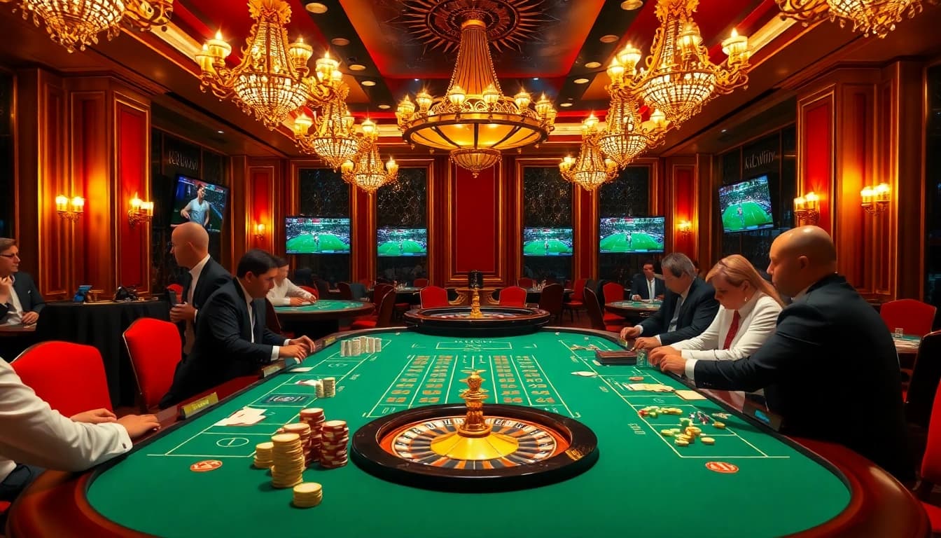 Experience thrilling gameplay at 32win's elegant casino with vibrant poker chips and a roulette wheel.