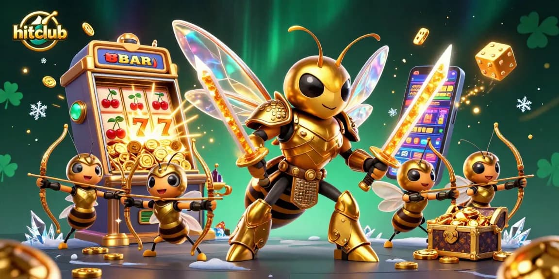 Hitclub hornet samurai hero spawns jackpot excitement in vibrant casino scene with slot machine and gold treasures.