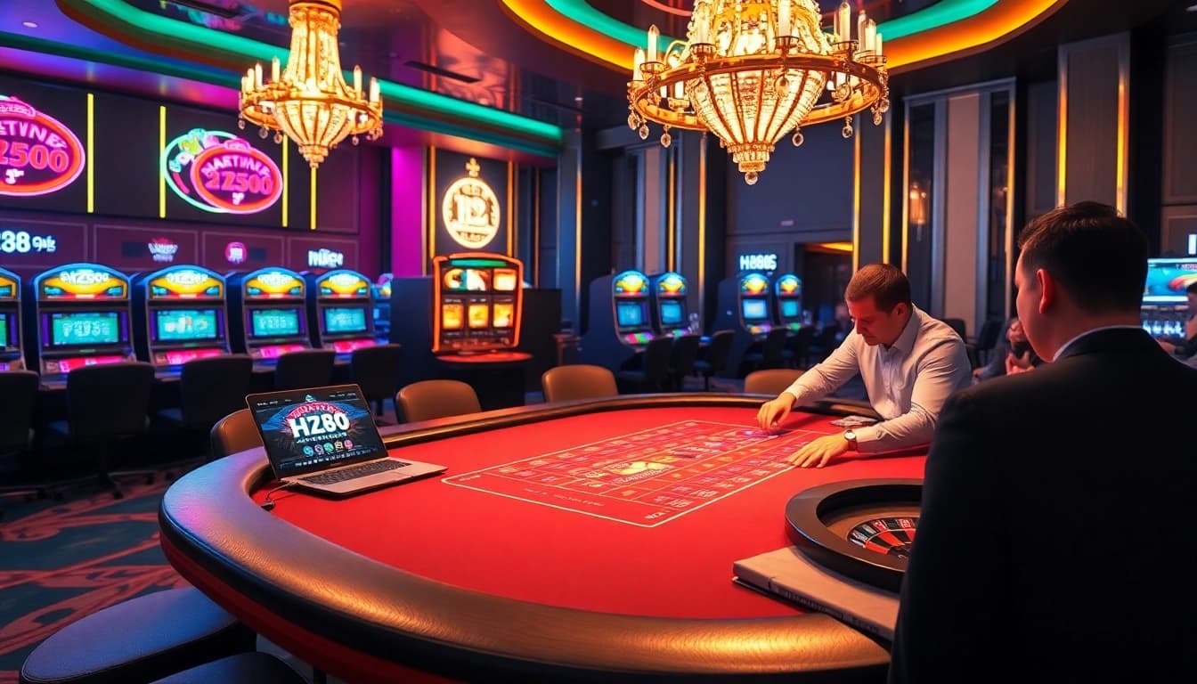 Experience the thrill of HZ88 at a vibrant casino table surrounded by action.