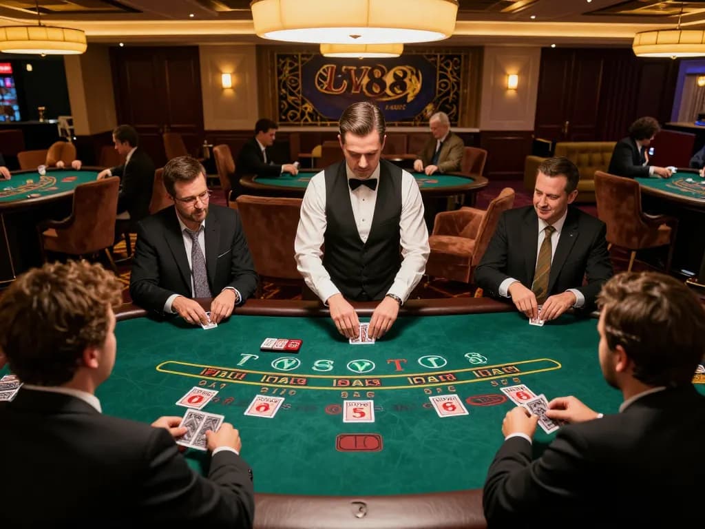 Players engaging in a live dealer blackjack game at LV88, showcasing strategy and excitement.