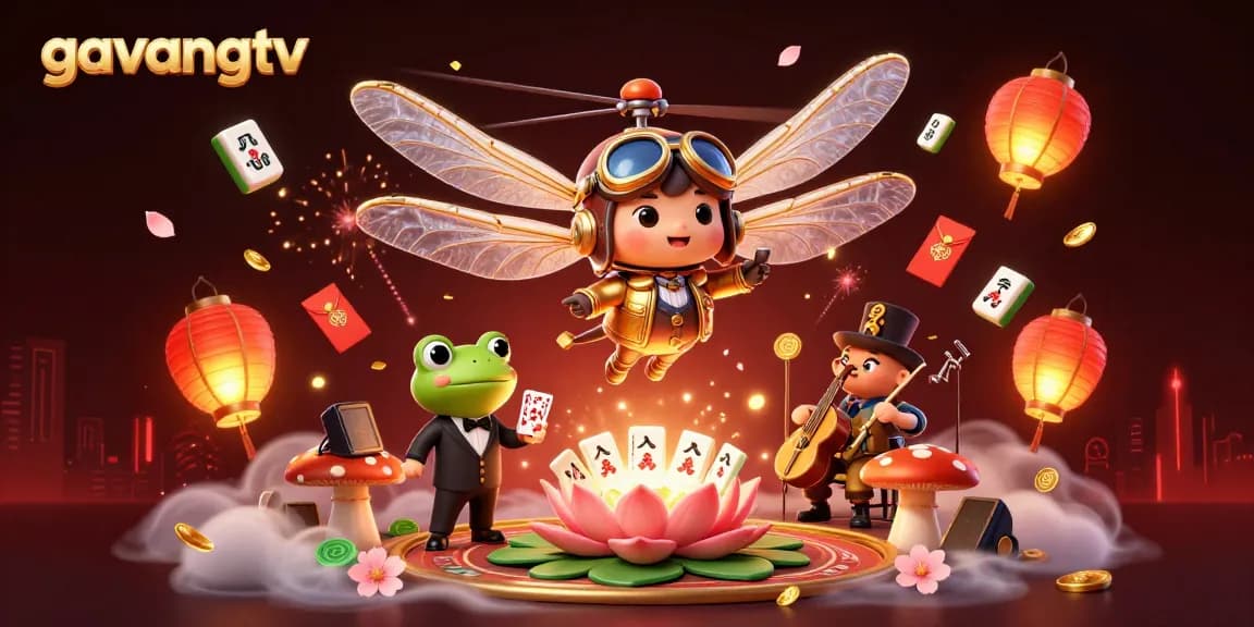 Experience thrilling gameplay with gavangtv, as a frog croupier deals cards in a vibrant casino scene.