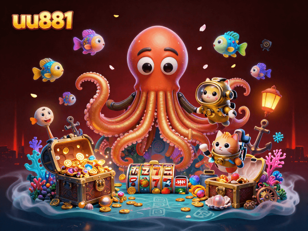 Engage with uu881's thrilling adventure featuring kraken, diving cat, and slot reels!