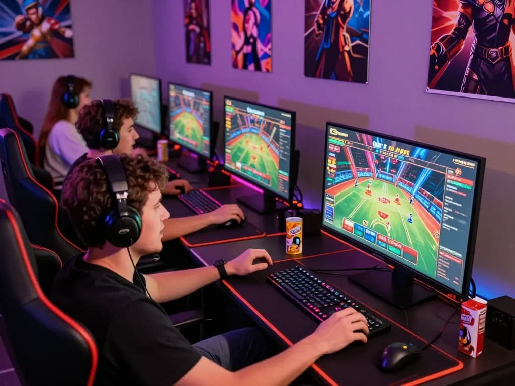 Friends gaming on okwin platform with vibrant atmosphere and excitement.