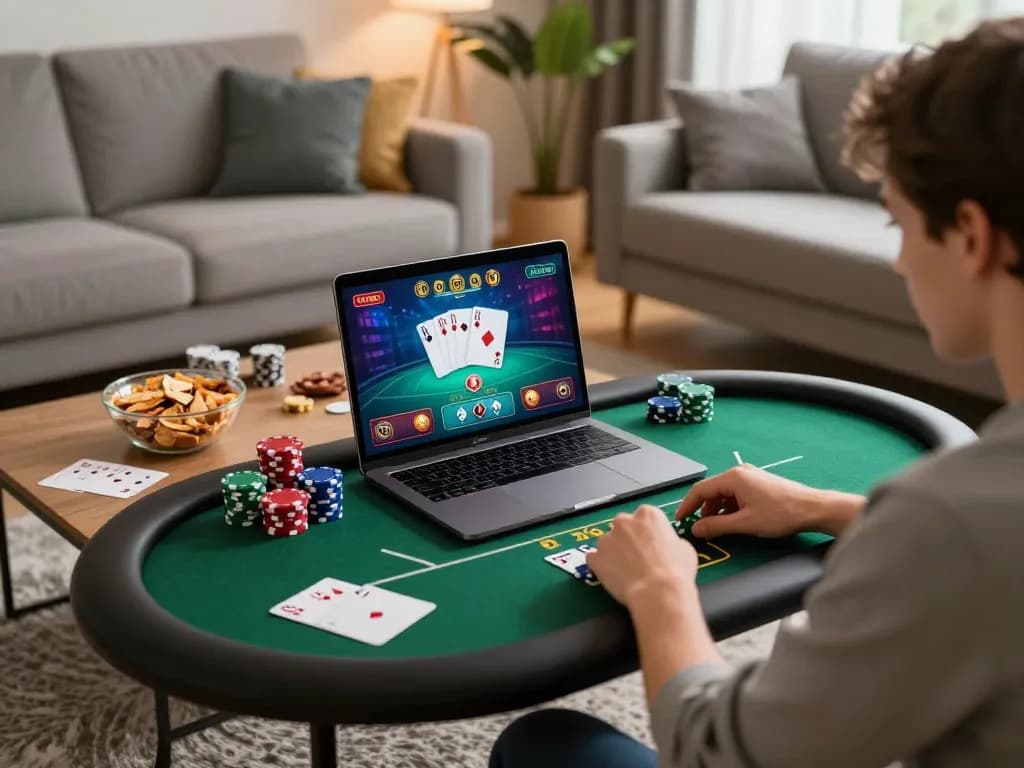 Engaging poker gameplay at home on ga8888 platform with vibrant graphics and cozy ambiance.