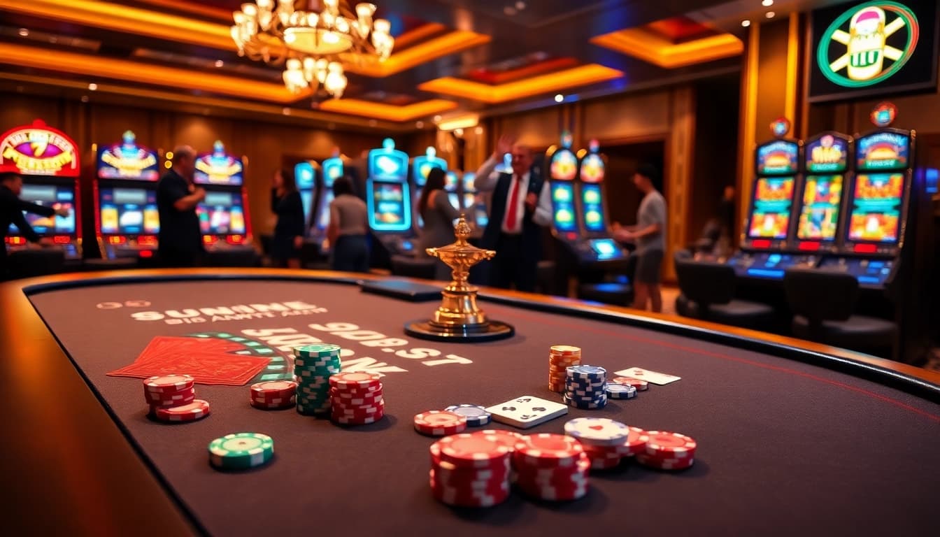 S8 casino table with chips and cards showcasing excitement in gambling.