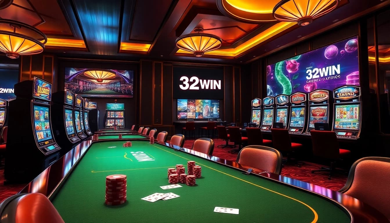 Engage in exciting casino games at 32WIN with vibrant visuals and professional atmosphere.