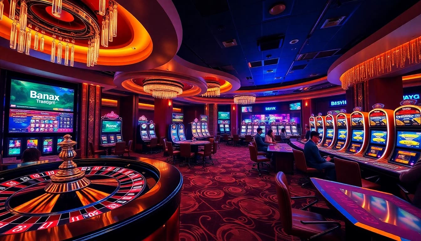 Exciting gambling scene at 88xx.co.com featuring roulette, poker chips, and vibrant slot machines.