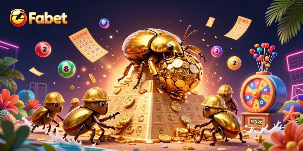 Engage with Fabet's thrilling lottery scene featuring colorful bouncing balls and golden prizes.