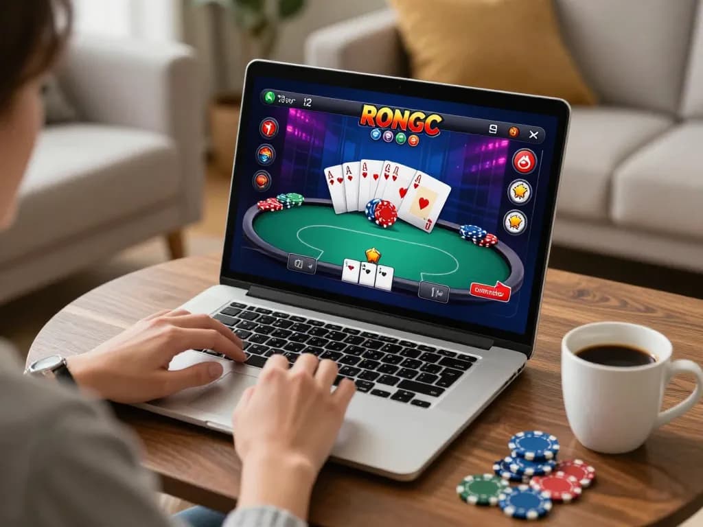Player winning at ALO8 online casino with vibrant poker interface on laptop