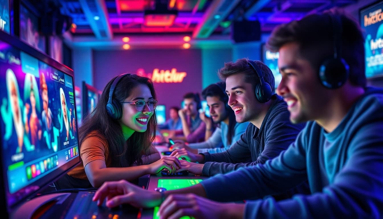 Engaging players experience thrilling online gaming at hitclub with vibrant graphics and devices.