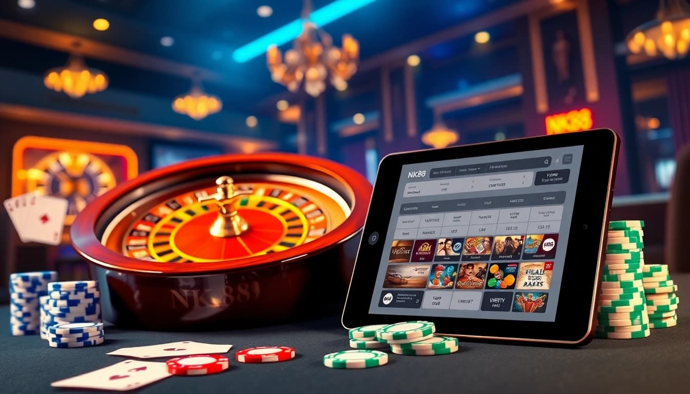 Experience excitement with Nk88 at a vibrant online casino featuring roulette and poker.