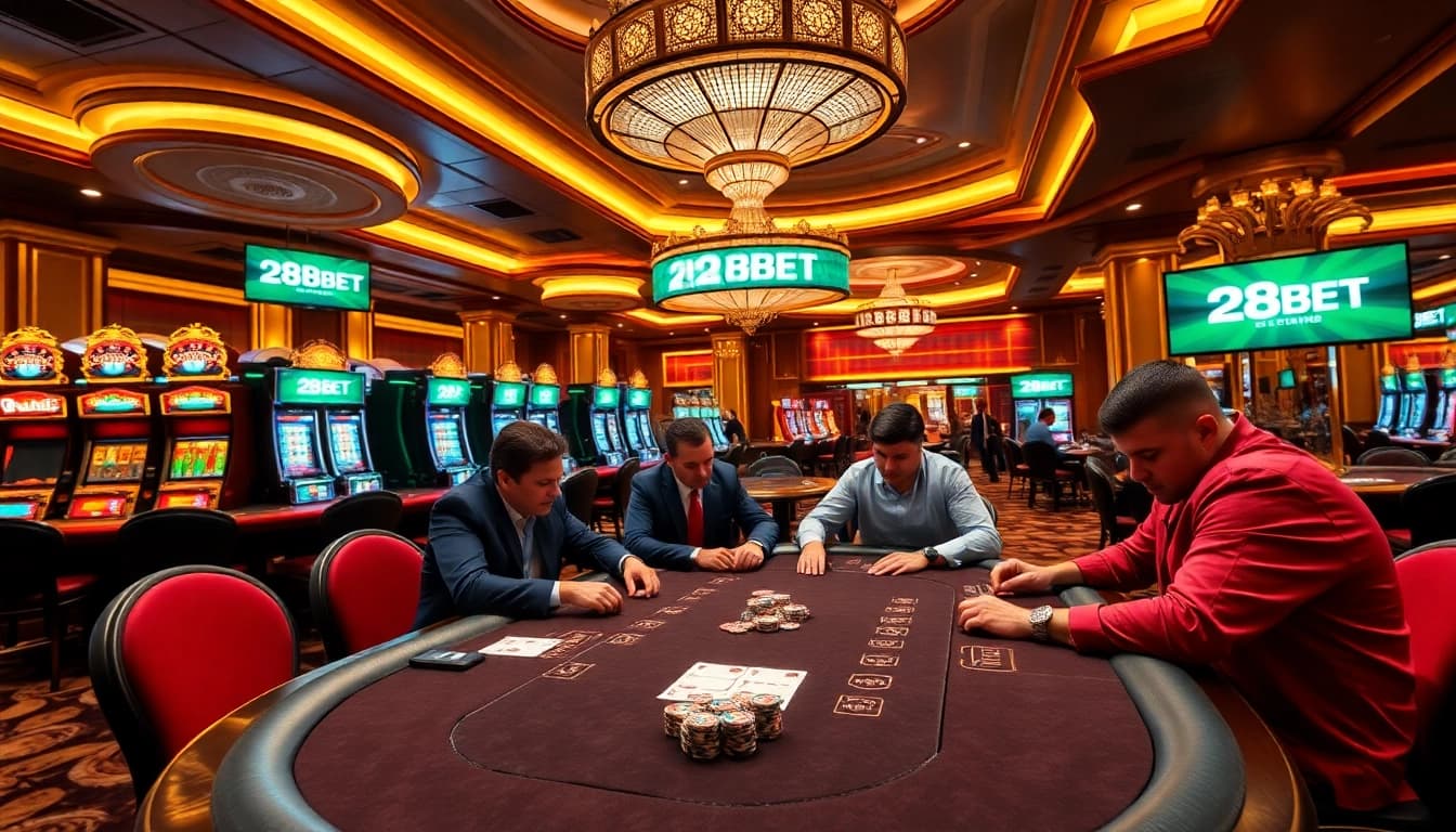 Experience the thrill of gaming at 28BET with an exciting poker table setup.