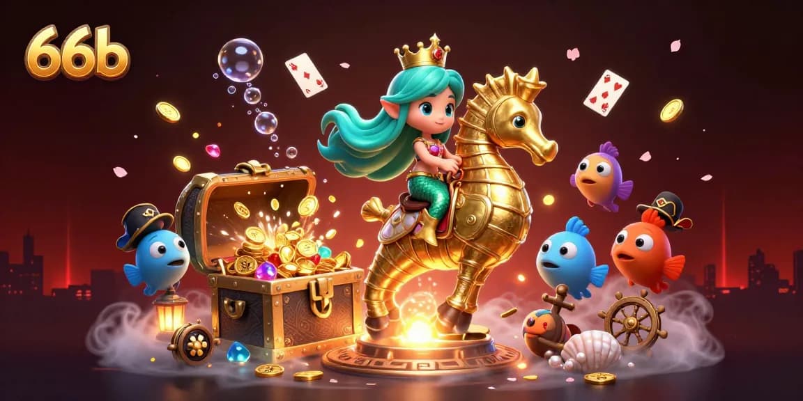66b depicts a lively scene with a mermaid and seahorse amidst treasure, showcasing thrilling casino action.