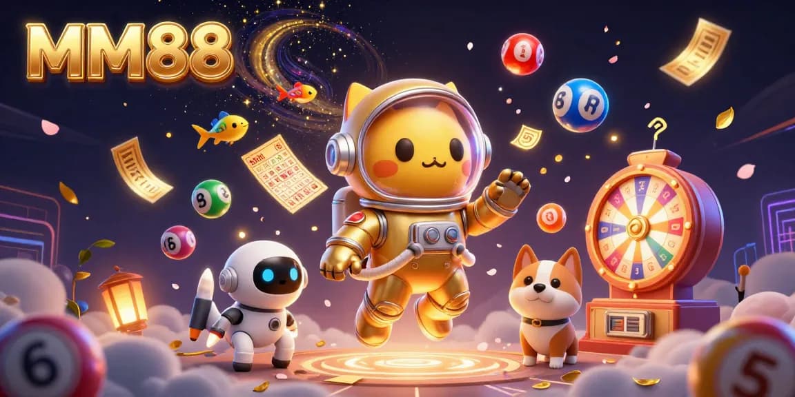 Engage with MM88's thrilling universe featuring a vibrant lottery scene with unique characters.