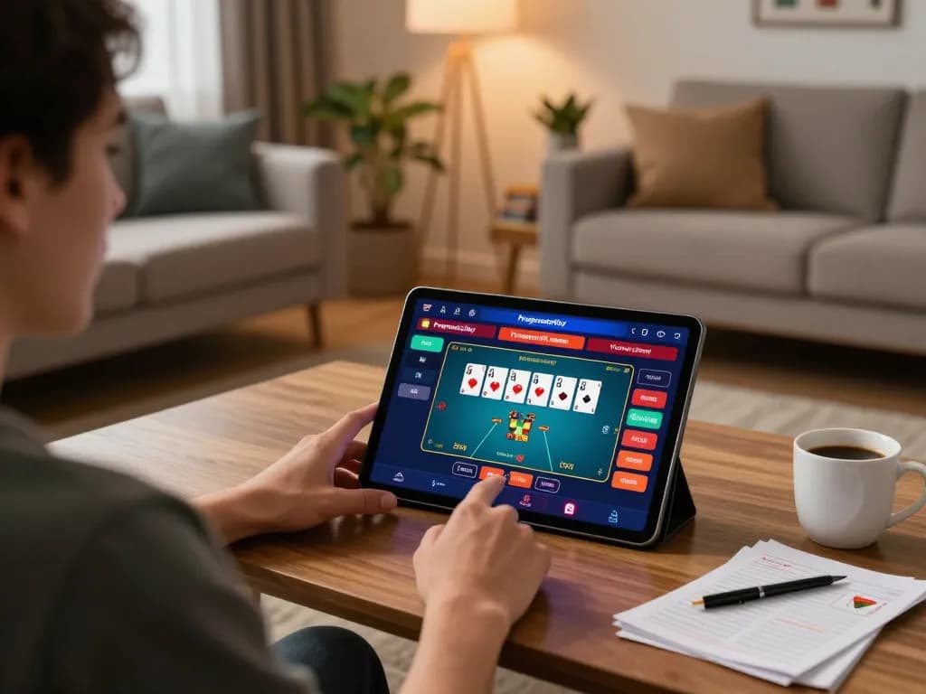 Engaging with the Pragmaticplay app on a tablet while strategizing in a cozy gaming environment.