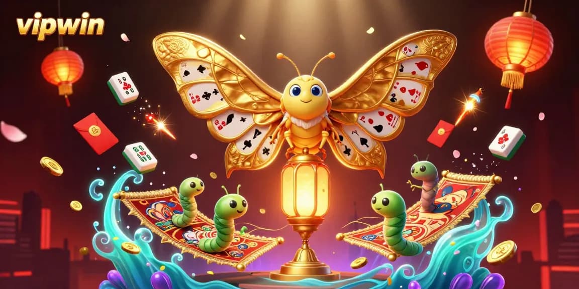 Experience the thrill of vipwin with a dazzling 3D casino scene featuring a majestic moth and intricate gaming elements.