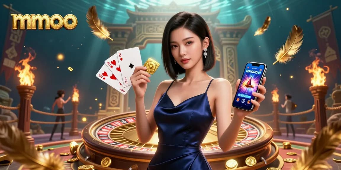 Experience high-stakes action at MMOO with a stunning casino scene full of golden coins and roulette.