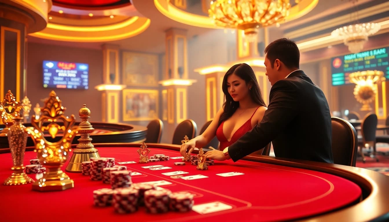Nohu-themed luxury casino scene with elegant poker table and roulette wheel.
