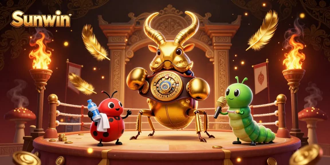 Sunwin brings exhilarating betting action to life with stunning 3D visuals of a golden stag beetle and ladybug in a dynamic casino arena.