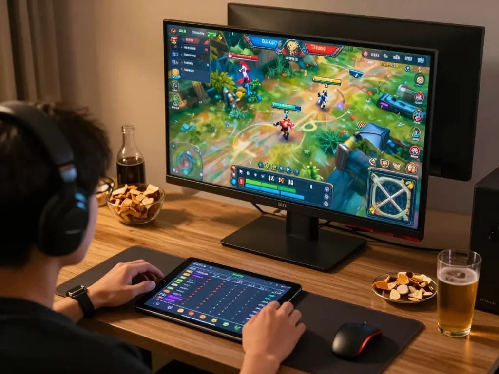 Engaging in Đá gà thomo with interactive online gaming setup showcasing live streams and strategic betting.