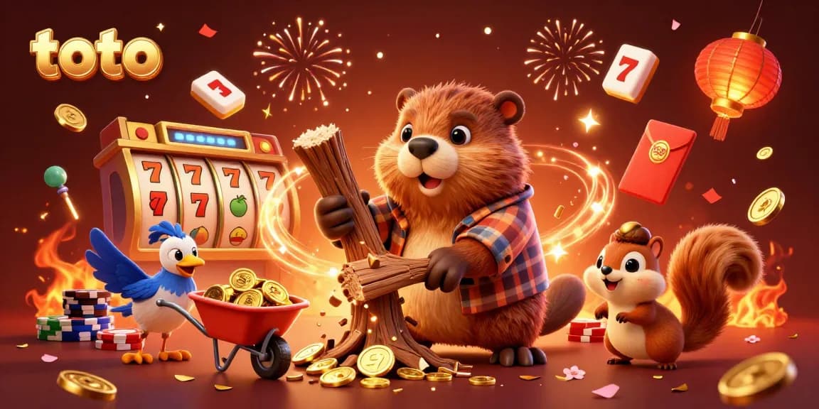 Experience thrilling casino excitement with the toto-themed cartoon scene featuring a beaver and luck-filled elements!