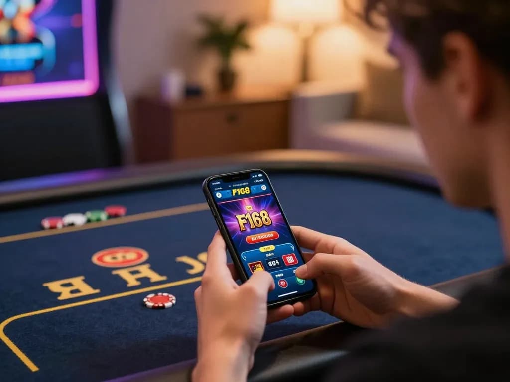 Engaging user interface on the F168 app highlights smartphone gambling experience.