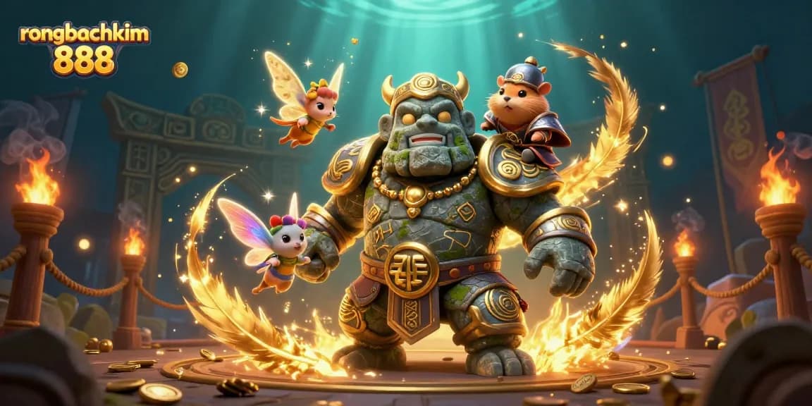 Experience thrilling moments with rongbachkim 888 in this vibrant fantasy casino battle scene.