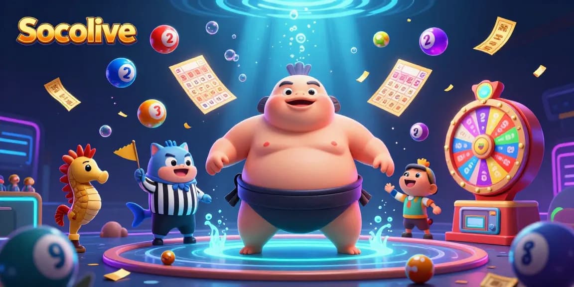 Socolive offers an exciting view of the online gaming world with its vibrant characters and dynamic betting elements scattered throughout the scene.