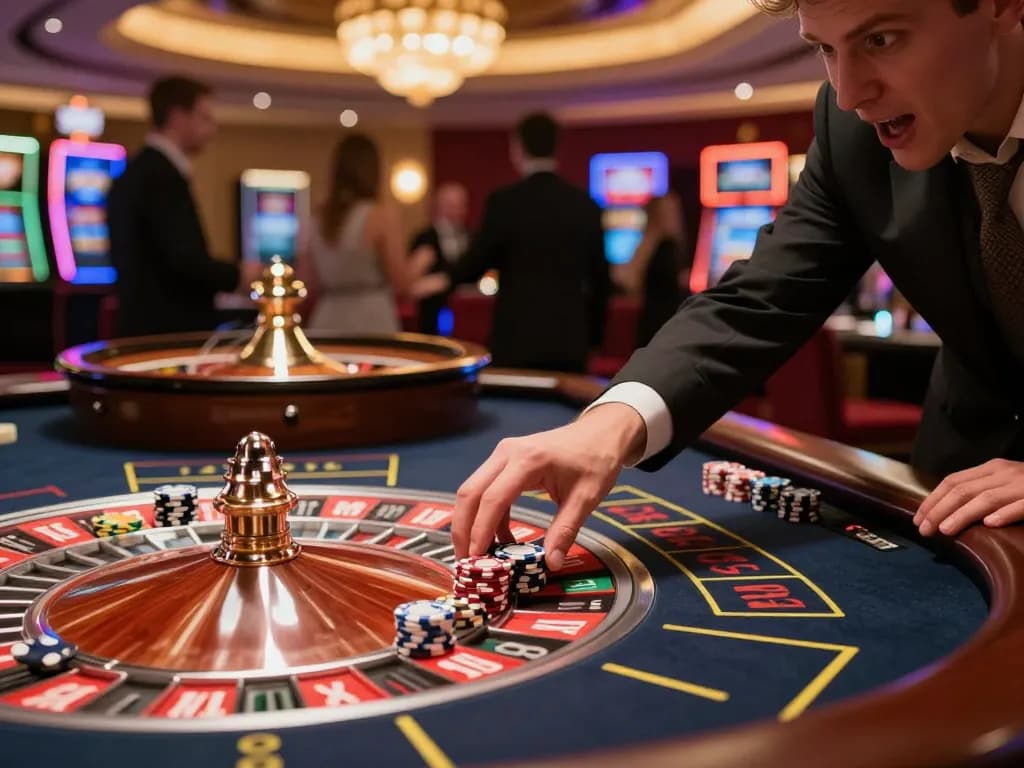 Player focused on high stakes at NOHU52 roulette table, intense betting moment captured