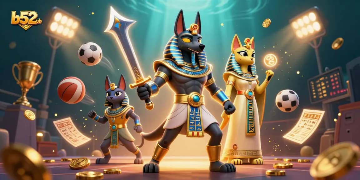 B52Club brings excitement to the casino world with cartoon warriors and vibrant sports action