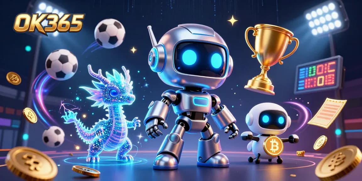 Experience thrilling gaming action with OK365 in this vibrant 3D casino illustration featuring dynamic game elements.