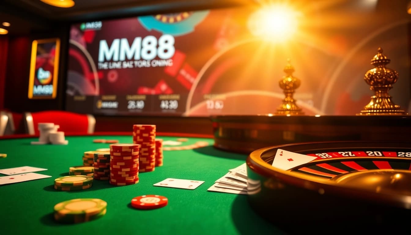 Experience the thrill of MM88 casino games with vibrant poker chips and playing cards.