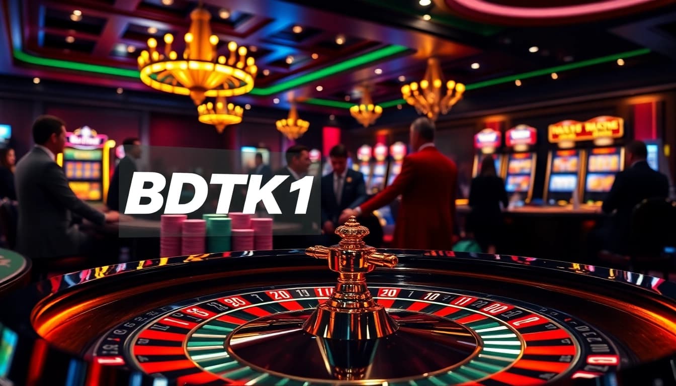 Players engage in high-stakes gambling at a vibrant casino featuring BDTK1 betting technology.