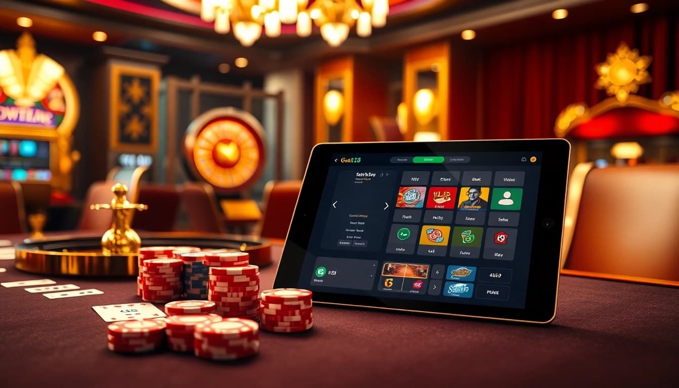Experience the excitement of Goal123 with vibrant casino visuals showcasing classic games and modern interfaces.