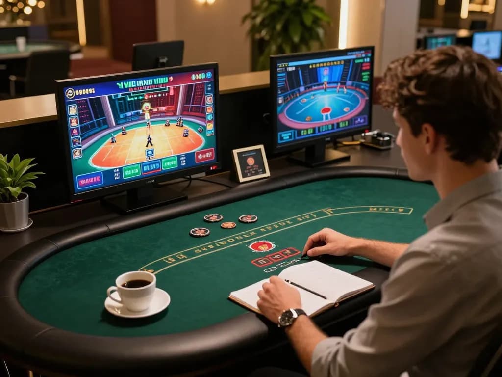 Experience Go88 through a strategic online poker game setup showcasing vibrant screens and relaxation