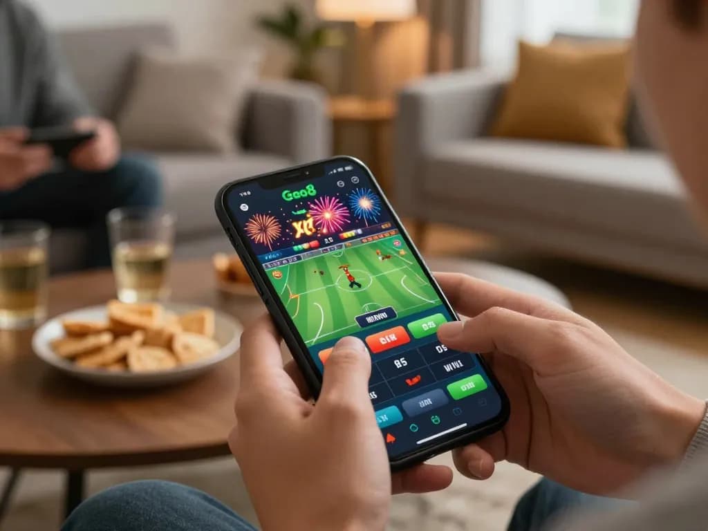 Players betting on Go8 mobile app during a thrilling online gaming session, celebrating exciting wins.