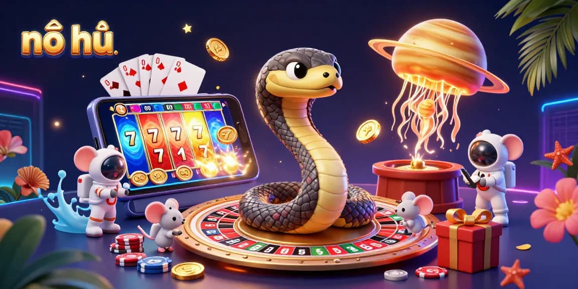 Engage in thrilling nổ hũ gameplay with dynamic cosmic characters and vibrant casino elements.