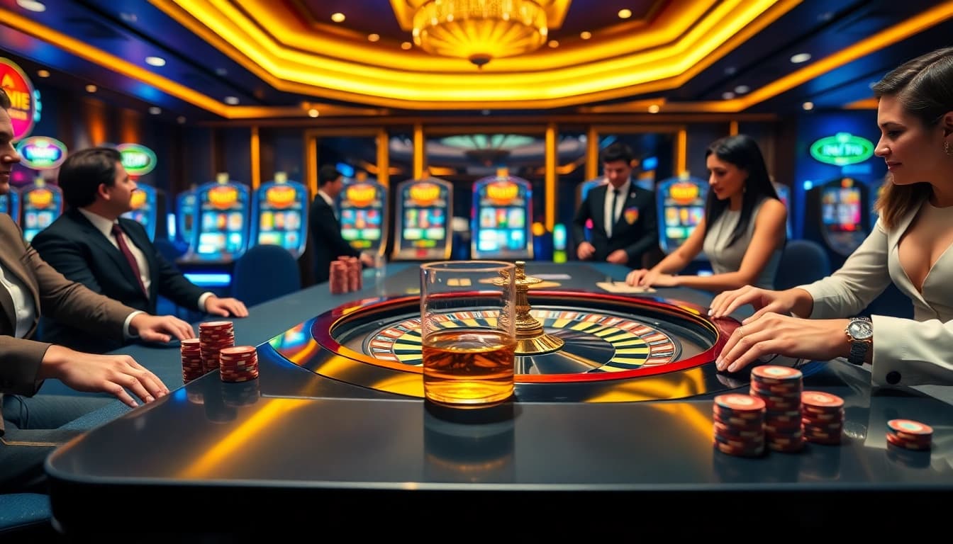 Players enjoying the thrill of gambling at XX88's luxurious casino tables.