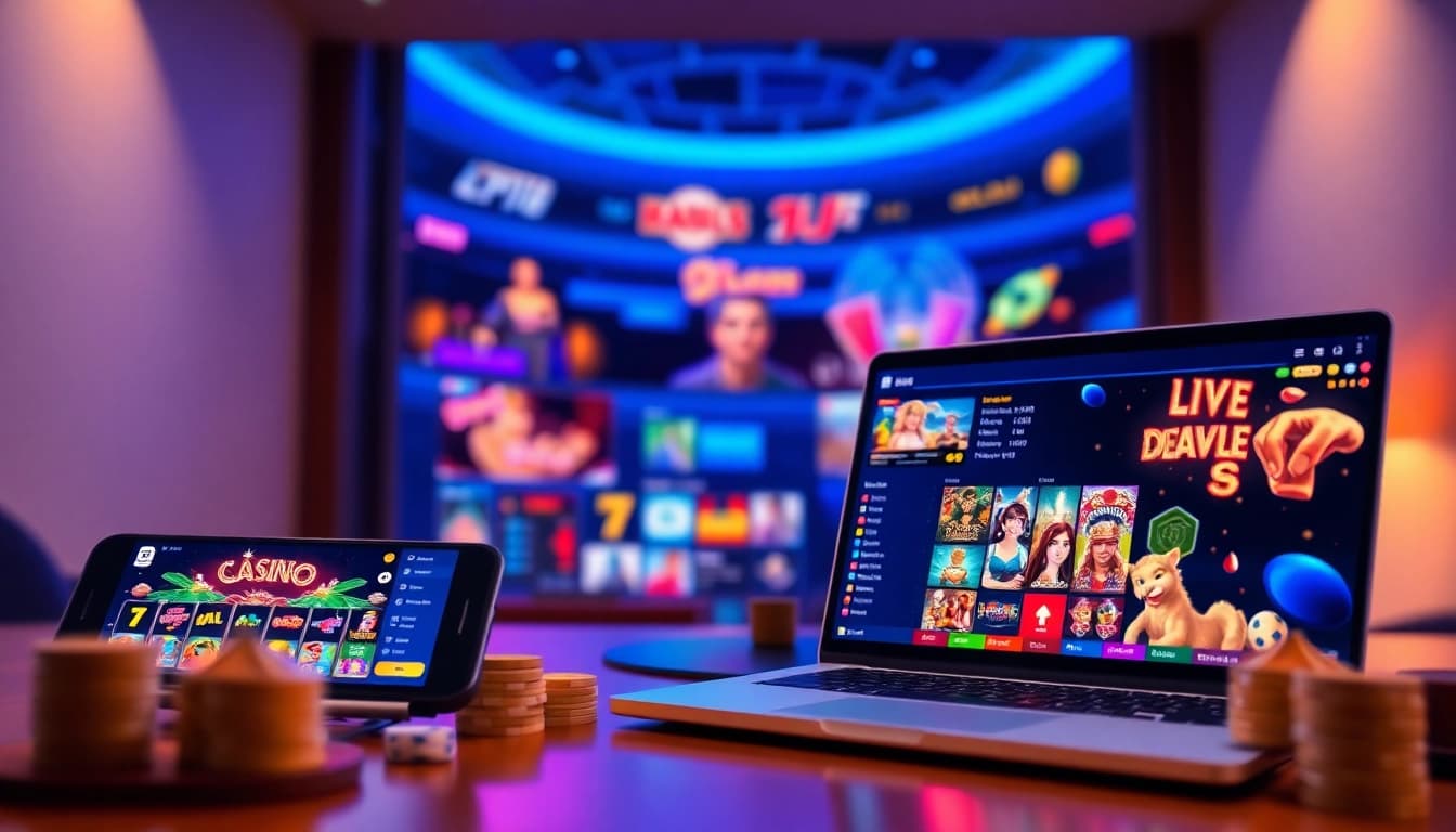 Explore HZ88's vibrant online casino environment showcasing digital gaming devices and diverse game options.