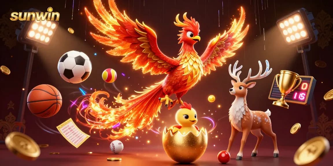 Experience thrilling moments with Sunwin as the mythical phoenix soars amidst golden casino treasures.