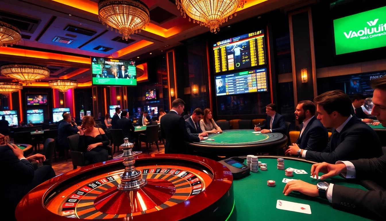 Vaoluoitv players engaging in exciting casino games at a luxurious venue.