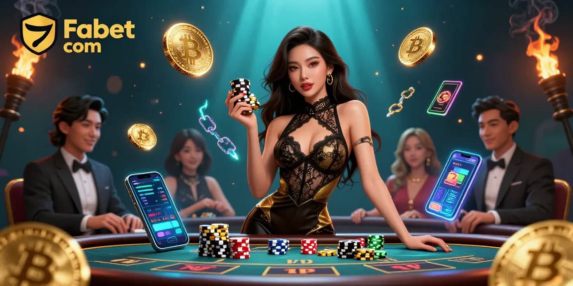 Experience thrilling gaming at Fabet com, with a confident Asian woman participating at a luxurious baccarat table.